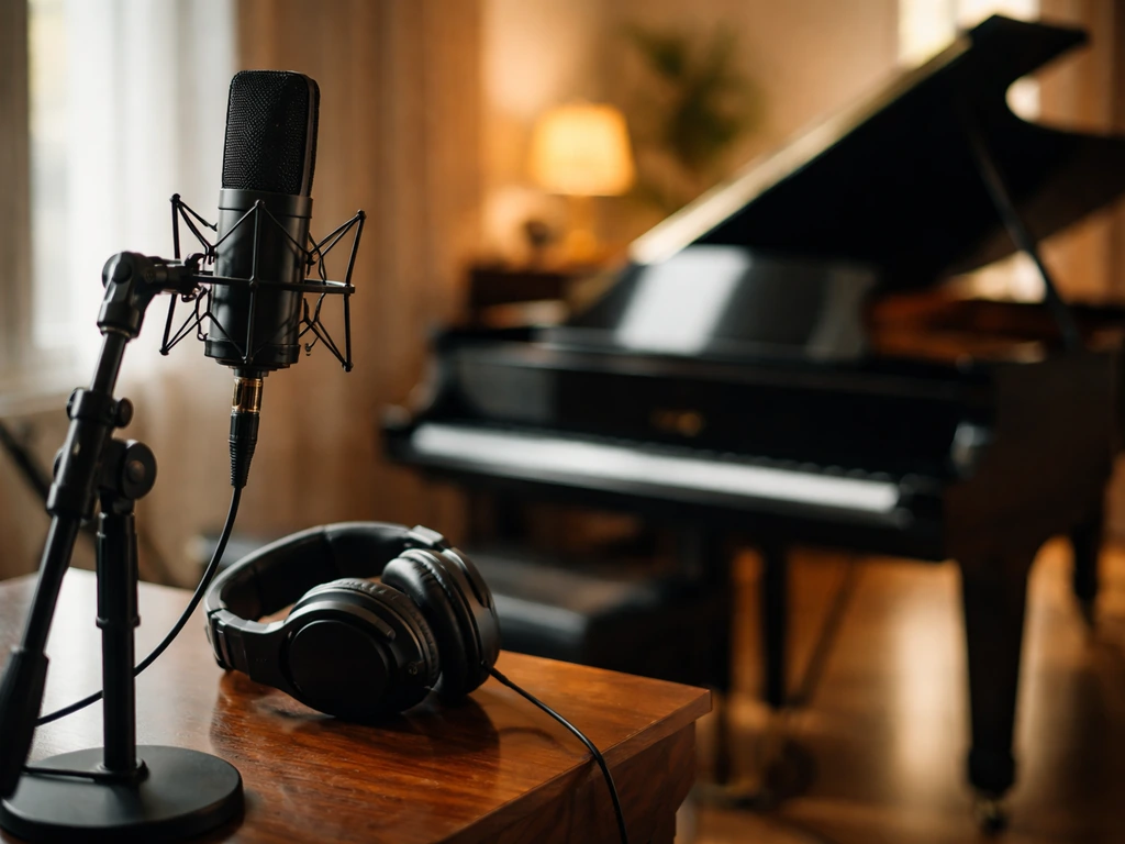 Anonymous music studio scene with microphone and headphones, symbolizing a major pop breakthrough.