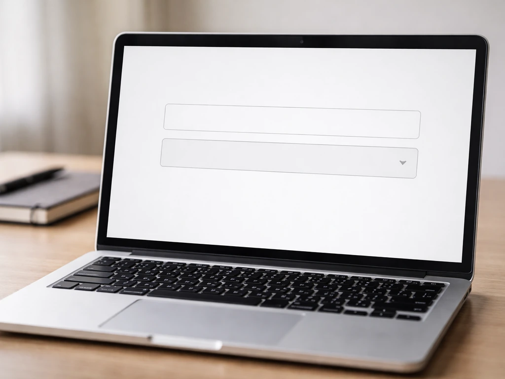 Close-up of a laptop search interface showing business registry fields for name and business type.