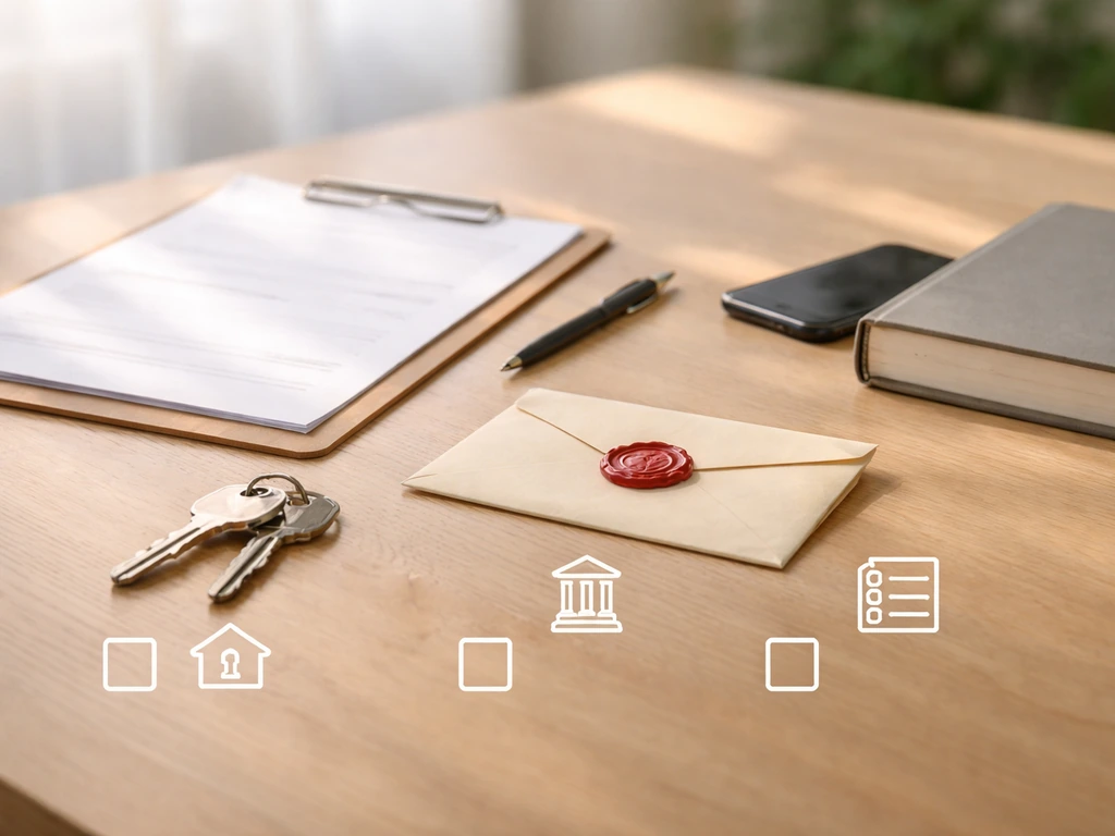 Desk setup with clipboard and pen, keys, envelope, and phone—visual checklist for verifying financial claims.