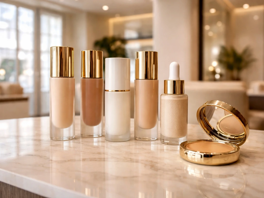 Fenty Beauty–inspired makeup display with gold accents, symbolizing Rihanna’s billionaire business success.