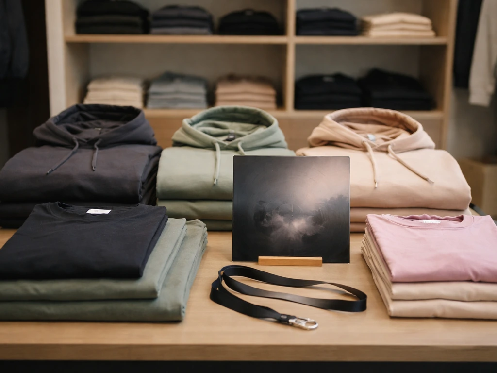 Close-up of Dragonette merch on a display table in an official band store