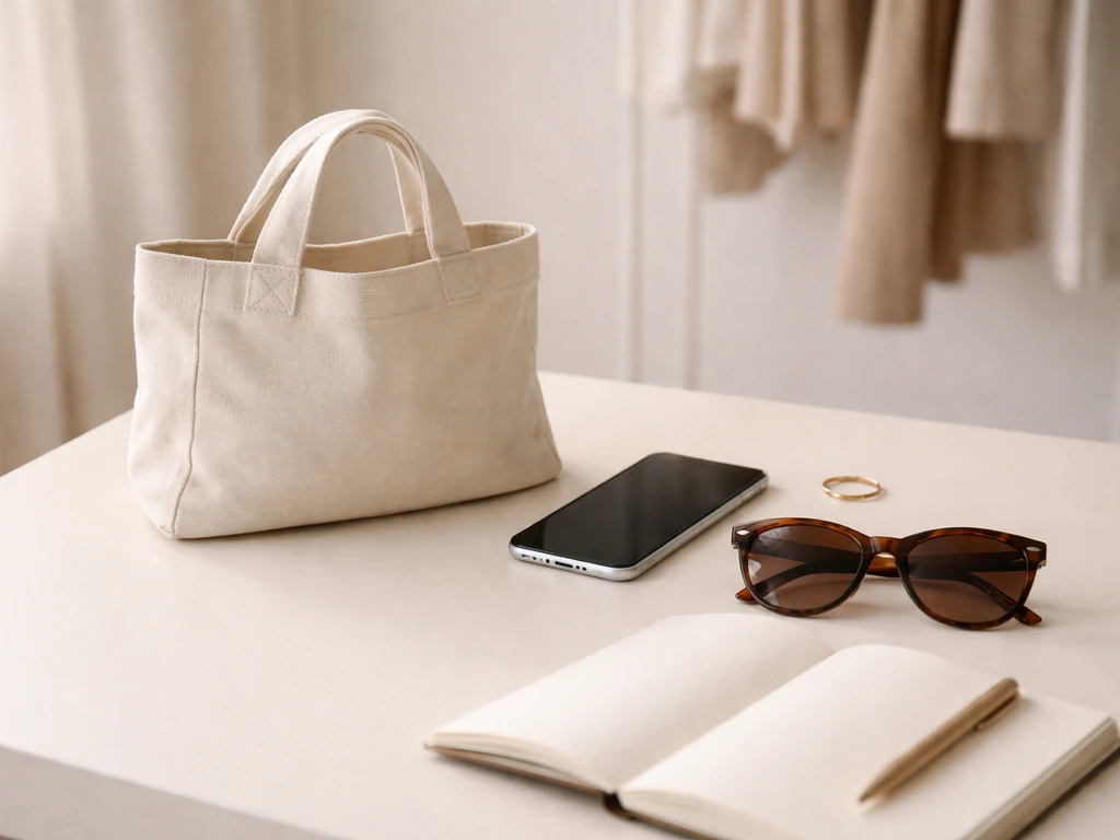 Minimal desk setup with smartphone and fashion accessories suggesting influencer brand sponsorships.